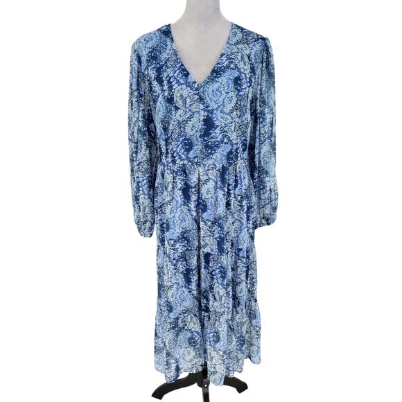 Joie Dresses & Skirts - Joie Dress Womens XL Blue Paisley Maxi Chiffon Lined V-neck Feminine Career